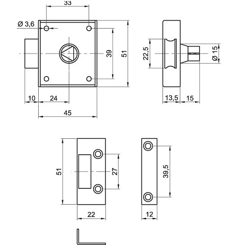 Batteuse applique EDF universelle réversible à fouillot et demi-tour cupro alu avec gâche