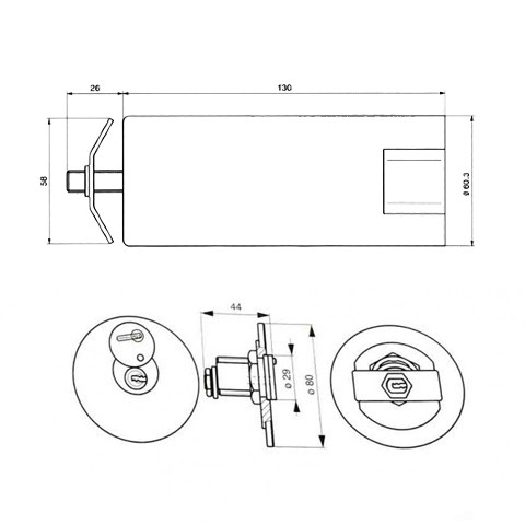 Boite à clés tubulaire en inox Ø 60,3 mm x 130 mm