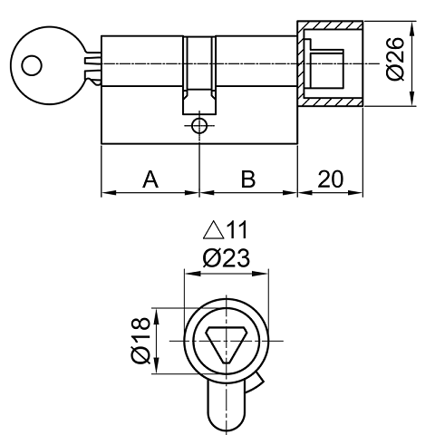 Cylindre à bouton 30 x 28 mm triangle EDF T11 mm