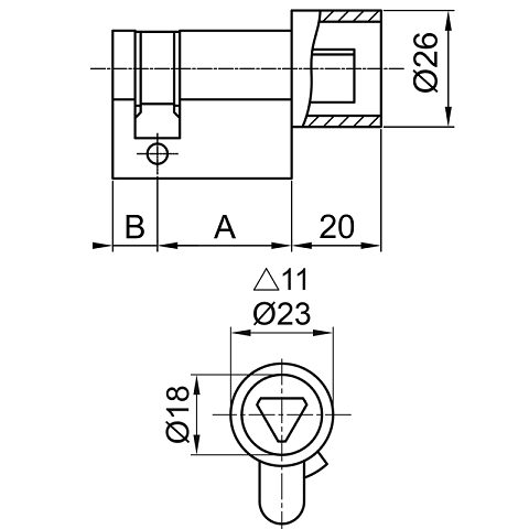 Demi cylindre 28 x 10 mm triangle EDF T11 mm