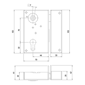 Serrure en applique finition inox pour cylindre européen à fouillot